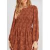 imagePRETTYGARDEN Womens Fall Midi Dress Elegant Floral Long Sleeve Smocked Boho Wedding Party Long Flowy DressesBrick Red