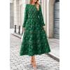 imagePRETTYGARDEN Womens Fall Midi Dress Elegant Floral Long Sleeve Smocked Boho Wedding Party Long Flowy DressesDark Green