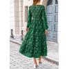 imagePRETTYGARDEN Womens Fall Midi Dress Elegant Floral Long Sleeve Smocked Boho Wedding Party Long Flowy DressesDark Green