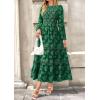 imagePRETTYGARDEN Womens Fall Midi Dress Elegant Floral Long Sleeve Smocked Boho Wedding Party Long Flowy DressesDark Green