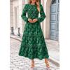 imagePRETTYGARDEN Womens Fall Midi Dress Elegant Floral Long Sleeve Smocked Boho Wedding Party Long Flowy DressesDark Green