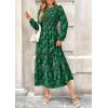 imagePRETTYGARDEN Womens Fall Midi Dress Elegant Floral Long Sleeve Smocked Boho Wedding Party Long Flowy DressesDark Green
