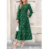 imagePRETTYGARDEN Womens Fall Midi Dress Elegant Floral Long Sleeve Smocked Boho Wedding Party Long Flowy DressesDark Green
