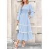imagePRETTYGARDEN Womens Fall Midi Dress Elegant Floral Long Sleeve Smocked Boho Wedding Party Long Flowy DressesLight Blue