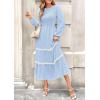 imagePRETTYGARDEN Womens Fall Midi Dress Elegant Floral Long Sleeve Smocked Boho Wedding Party Long Flowy DressesLight Blue