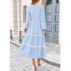 imagePRETTYGARDEN Womens Fall Midi Dress Elegant Floral Long Sleeve Smocked Boho Wedding Party Long Flowy DressesLight Blue