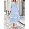 imagePRETTYGARDEN Womens Fall Midi Dress Elegant Floral Long Sleeve Smocked Boho Wedding Party Long Flowy DressesLight Blue
