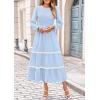 imagePRETTYGARDEN Womens Fall Midi Dress Elegant Floral Long Sleeve Smocked Boho Wedding Party Long Flowy DressesLight Blue