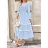 imagePRETTYGARDEN Womens Fall Midi Dress Elegant Floral Long Sleeve Smocked Boho Wedding Party Long Flowy DressesLight Blue