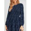 imagePRETTYGARDEN Womens Fall Midi Dress Elegant Floral Long Sleeve Smocked Boho Wedding Party Long Flowy DressesNavy
