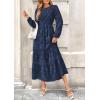 imagePRETTYGARDEN Womens Fall Midi Dress Elegant Floral Long Sleeve Smocked Boho Wedding Party Long Flowy DressesNavy