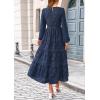 imagePRETTYGARDEN Womens Fall Midi Dress Elegant Floral Long Sleeve Smocked Boho Wedding Party Long Flowy DressesNavy