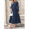 imagePRETTYGARDEN Womens Fall Midi Dress Elegant Floral Long Sleeve Smocked Boho Wedding Party Long Flowy DressesNavy