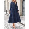 imagePRETTYGARDEN Womens Fall Midi Dress Elegant Floral Long Sleeve Smocked Boho Wedding Party Long Flowy DressesNavy