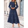 imagePRETTYGARDEN Womens Fall Midi Dress Elegant Floral Long Sleeve Smocked Boho Wedding Party Long Flowy DressesNavy