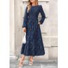 imagePRETTYGARDEN Womens Fall Midi Dress Elegant Floral Long Sleeve Smocked Boho Wedding Party Long Flowy DressesNavy
