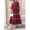 imagePRETTYGARDEN Womens Fall Midi Dress Elegant Floral Long Sleeve Smocked Boho Wedding Party Long Flowy DressesWine Red