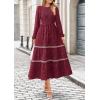 imagePRETTYGARDEN Womens Fall Midi Dress Elegant Floral Long Sleeve Smocked Boho Wedding Party Long Flowy DressesWine Red