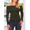 imagePRETTYGARDEN Womens Fall Off Shoulder Sweaters Y2K Long Sleeve Ribbed Knit Fitted Pullover Winter Date Night Tops BlouseArmy Green
