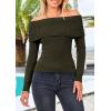 imagePRETTYGARDEN Womens Fall Off Shoulder Sweaters Y2K Long Sleeve Ribbed Knit Fitted Pullover Winter Date Night Tops BlouseArmy Green