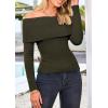 imagePRETTYGARDEN Womens Fall Off Shoulder Sweaters Y2K Long Sleeve Ribbed Knit Fitted Pullover Winter Date Night Tops BlouseArmy Green