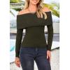 imagePRETTYGARDEN Womens Fall Off Shoulder Sweaters Y2K Long Sleeve Ribbed Knit Fitted Pullover Winter Date Night Tops BlouseArmy Green
