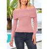 imagePRETTYGARDEN Womens Fall Off Shoulder Sweaters Y2K Long Sleeve Ribbed Knit Fitted Pullover Winter Date Night Tops BlouseBean Paste Pink