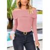 imagePRETTYGARDEN Womens Fall Off Shoulder Sweaters Y2K Long Sleeve Ribbed Knit Fitted Pullover Winter Date Night Tops BlouseBean Paste Pink
