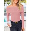 imagePRETTYGARDEN Womens Fall Off Shoulder Sweaters Y2K Long Sleeve Ribbed Knit Fitted Pullover Winter Date Night Tops BlouseBean Paste Pink