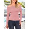 imagePRETTYGARDEN Womens Fall Off Shoulder Sweaters Y2K Long Sleeve Ribbed Knit Fitted Pullover Winter Date Night Tops BlouseBean Paste Pink