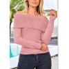 imagePRETTYGARDEN Womens Fall Off Shoulder Sweaters Y2K Long Sleeve Ribbed Knit Fitted Pullover Winter Date Night Tops BlouseBean Paste Pink
