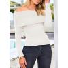 imagePRETTYGARDEN Womens Fall Off Shoulder Sweaters Y2K Long Sleeve Ribbed Knit Fitted Pullover Winter Date Night Tops BlouseBeige White