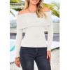 imagePRETTYGARDEN Womens Fall Off Shoulder Sweaters Y2K Long Sleeve Ribbed Knit Fitted Pullover Winter Date Night Tops BlouseBeige White