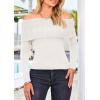 imagePRETTYGARDEN Womens Fall Off Shoulder Sweaters Y2K Long Sleeve Ribbed Knit Fitted Pullover Winter Date Night Tops BlouseBeige White