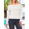 imagePRETTYGARDEN Womens Fall Off Shoulder Sweaters Y2K Long Sleeve Ribbed Knit Fitted Pullover Winter Date Night Tops BlouseBeige White