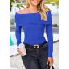 imagePRETTYGARDEN Womens Fall Off Shoulder Sweaters Y2K Long Sleeve Ribbed Knit Fitted Pullover Winter Date Night Tops BlouseBlue