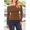 imagePRETTYGARDEN Womens Fall Off Shoulder Sweaters Y2K Long Sleeve Ribbed Knit Fitted Pullover Winter Date Night Tops BlouseCoffee