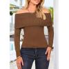 imagePRETTYGARDEN Womens Fall Off Shoulder Sweaters Y2K Long Sleeve Ribbed Knit Fitted Pullover Winter Date Night Tops BlouseCoffee