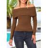 imagePRETTYGARDEN Womens Fall Off Shoulder Sweaters Y2K Long Sleeve Ribbed Knit Fitted Pullover Winter Date Night Tops BlouseCoffee