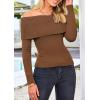 imagePRETTYGARDEN Womens Fall Off Shoulder Sweaters Y2K Long Sleeve Ribbed Knit Fitted Pullover Winter Date Night Tops BlouseCoffee