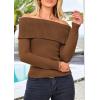 imagePRETTYGARDEN Womens Fall Off Shoulder Sweaters Y2K Long Sleeve Ribbed Knit Fitted Pullover Winter Date Night Tops BlouseCoffee