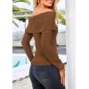 imagePRETTYGARDEN Womens Fall Off Shoulder Sweaters Y2K Long Sleeve Ribbed Knit Fitted Pullover Winter Date Night Tops BlouseCoffee