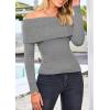 imagePRETTYGARDEN Womens Fall Off Shoulder Sweaters Y2K Long Sleeve Ribbed Knit Fitted Pullover Winter Date Night Tops BlouseGrey