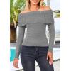 imagePRETTYGARDEN Womens Fall Off Shoulder Sweaters Y2K Long Sleeve Ribbed Knit Fitted Pullover Winter Date Night Tops BlouseGrey