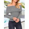 imagePRETTYGARDEN Womens Fall Off Shoulder Sweaters Y2K Long Sleeve Ribbed Knit Fitted Pullover Winter Date Night Tops BlouseGrey