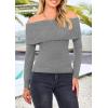 imagePRETTYGARDEN Womens Fall Off Shoulder Sweaters Y2K Long Sleeve Ribbed Knit Fitted Pullover Winter Date Night Tops BlouseGrey