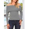 imagePRETTYGARDEN Womens Fall Off Shoulder Sweaters Y2K Long Sleeve Ribbed Knit Fitted Pullover Winter Date Night Tops BlouseGrey