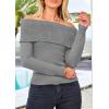 imagePRETTYGARDEN Womens Fall Off Shoulder Sweaters Y2K Long Sleeve Ribbed Knit Fitted Pullover Winter Date Night Tops BlouseGrey