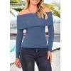 imagePRETTYGARDEN Womens Fall Off Shoulder Sweaters Y2K Long Sleeve Ribbed Knit Fitted Pullover Winter Date Night Tops BlouseGrey Blue