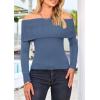 imagePRETTYGARDEN Womens Fall Off Shoulder Sweaters Y2K Long Sleeve Ribbed Knit Fitted Pullover Winter Date Night Tops BlouseGrey Blue